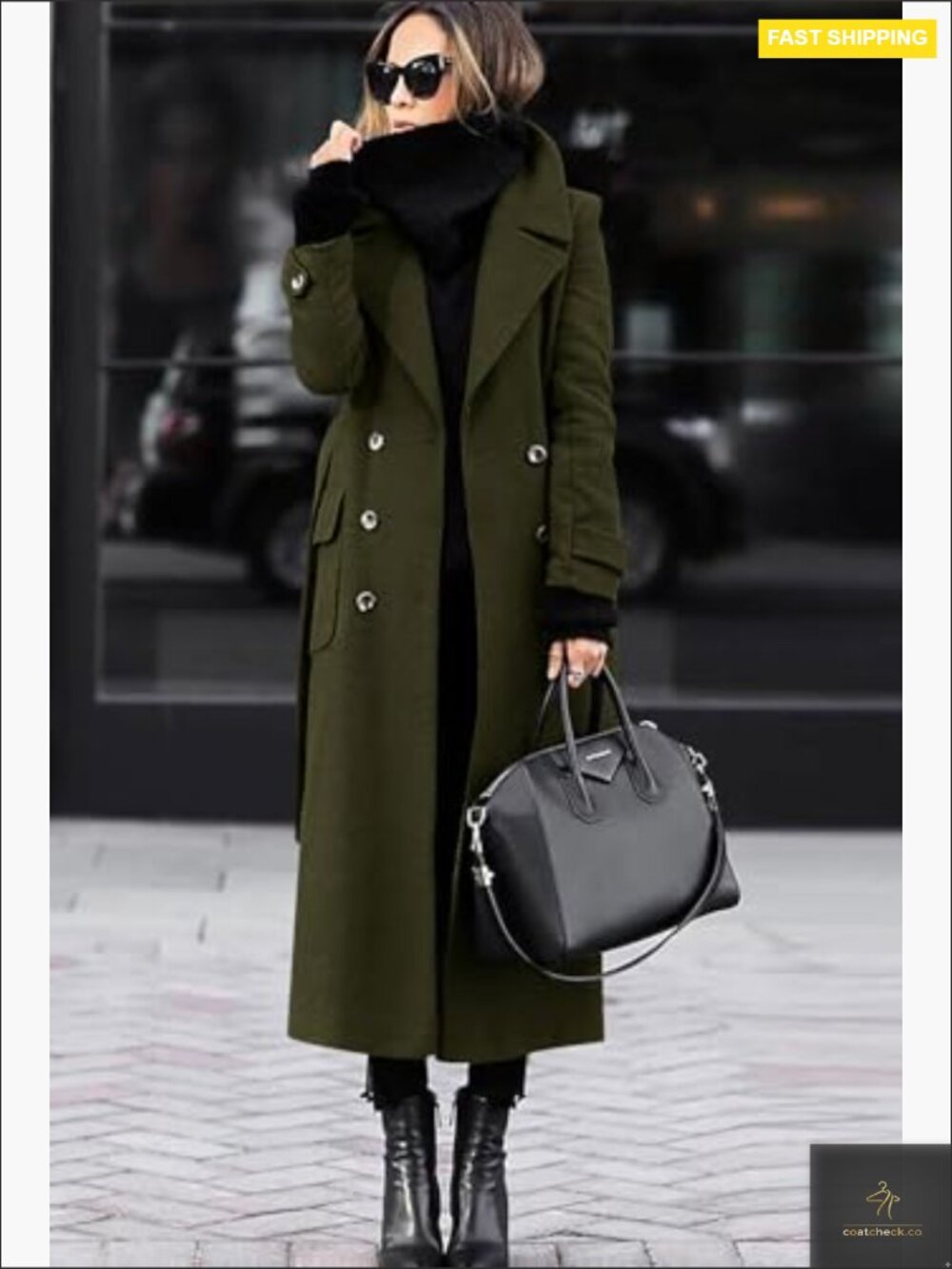 Double Breasted Wool Pea Coat Elegant Classic Business Casual Long Winter - Picture 2 of 2